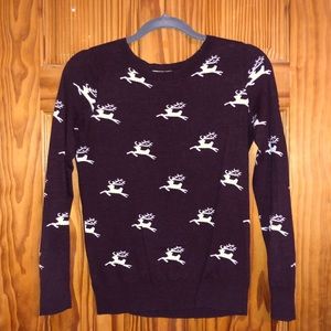 Ann Taylor Loft Burgandy&White Reindeer Sweater